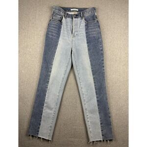 PacSun High Rise Straight Jeans Women 26 Blue Colorblock Stripe Denim Button Fly